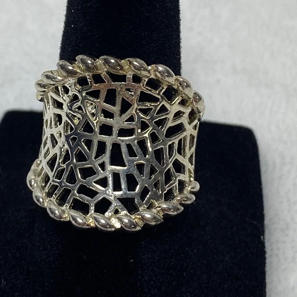 Sterling Silver‎ Filigree Open Weave Geometric Ring Statement Ring Size 7